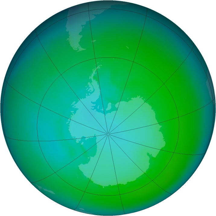 Antarctic ozone map for January 1993
